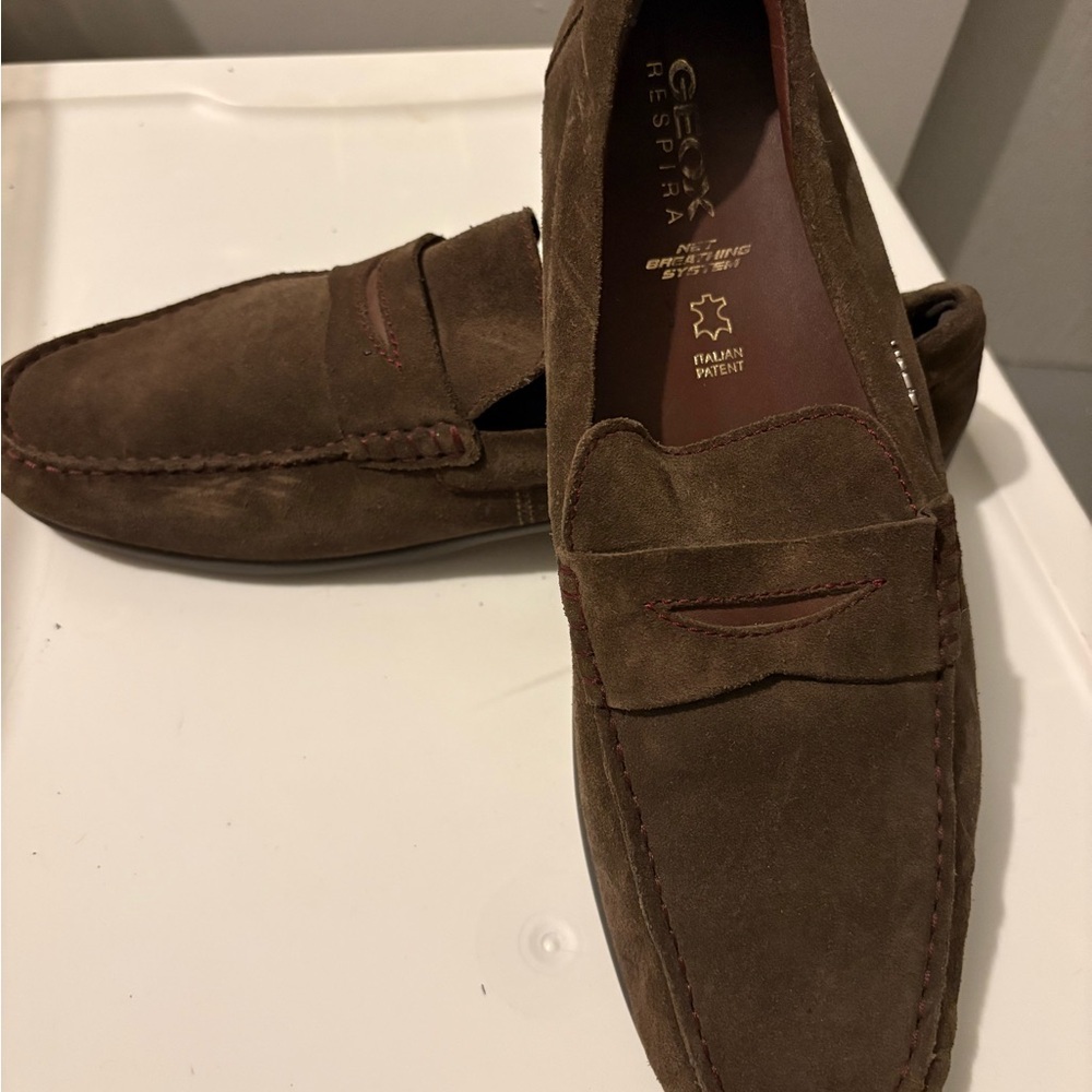 Geox Chocolate Suede Slip-On Loafers - Picture 2 of 5
